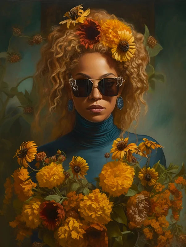 Sunflower Woman Canvas Prints Wall Art - Ready to Hang Canvas Prints