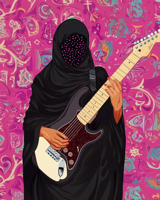 Veiled Guitarist Canvas Prints Breaking Borders Artwork - Ready to Hang Canvas Prints